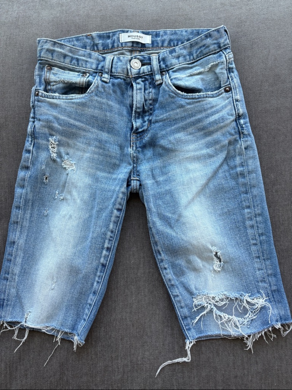 Moussy Light Blue Distressed Denim Cutoff Shorts